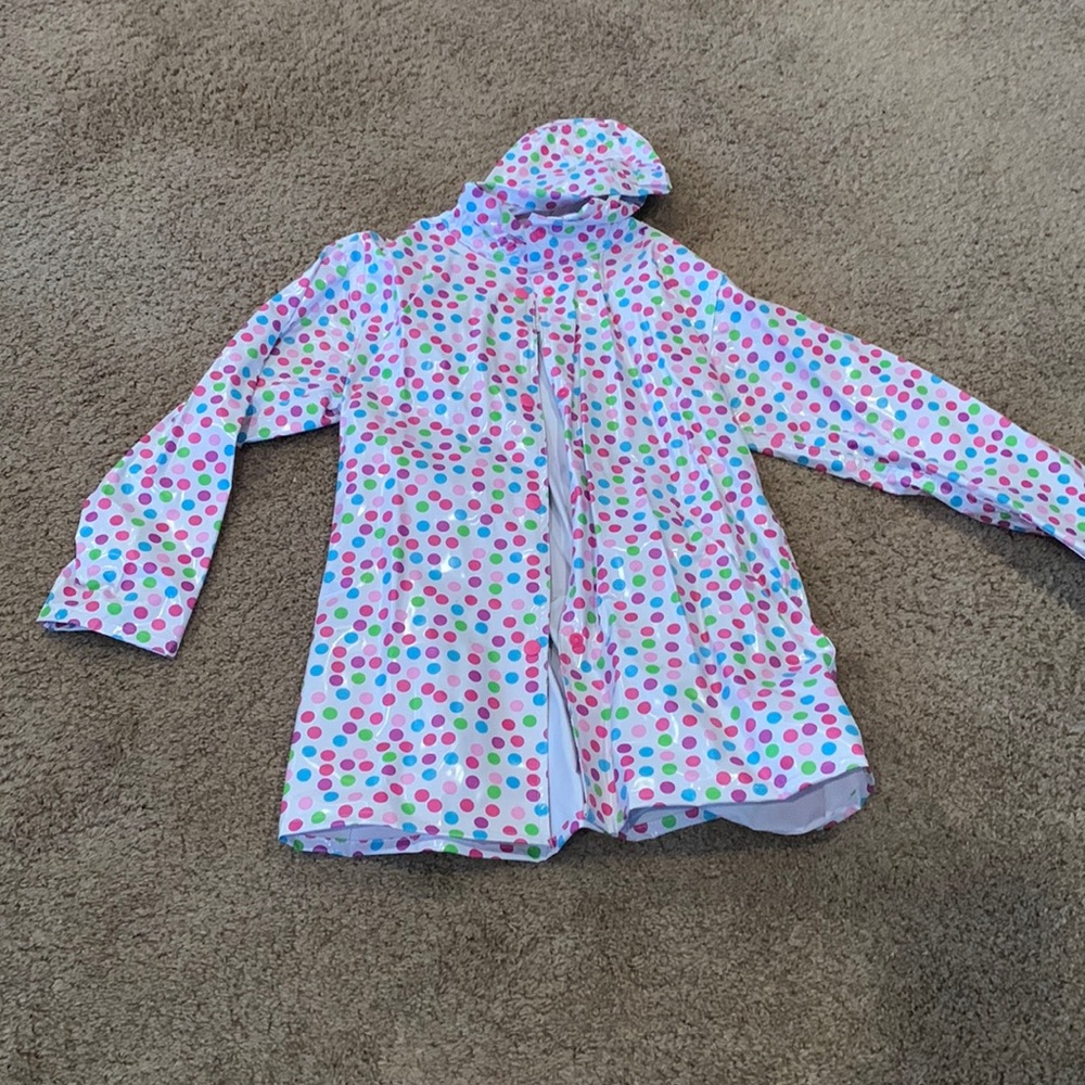 Girl’s polka dot raincoat with hood